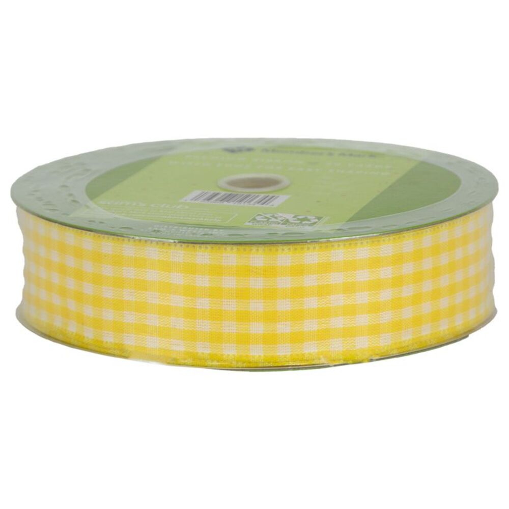 Member's Mark Premium Wired Ribbon 50 Yards 1.5 in Width Yellow & White Gingham